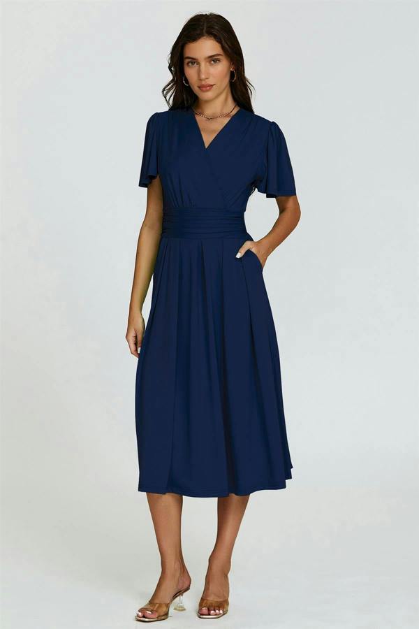 FS Collection Angel Sleeve Jersey Midi Dress In Navy