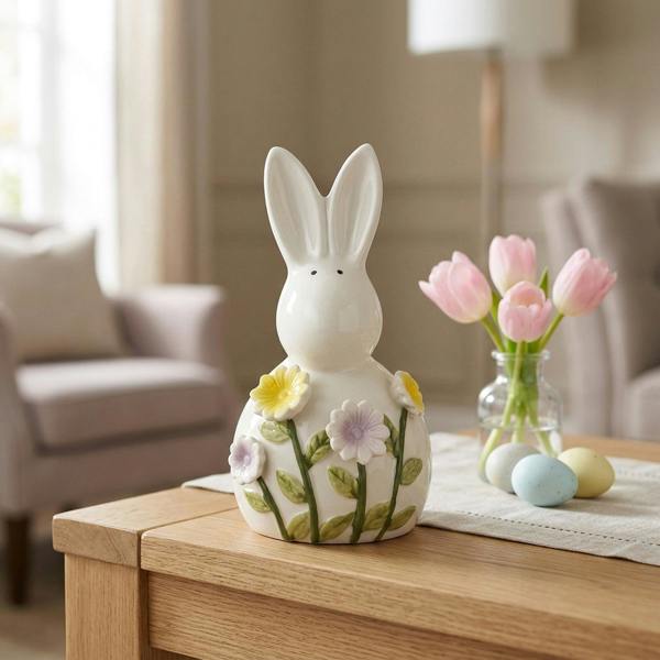 Garden Greatness Sculpted Springtime Rabbit Flower Ornament