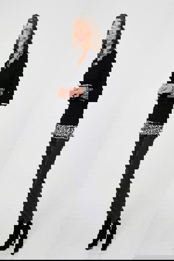 Black | Animal Print Layered Shirt Jumper Top
