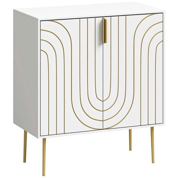 Modern Kitchen Cupboard, Storage Cabinet with 2 Doors, Adjustable Shelf and Metal Legs, White
