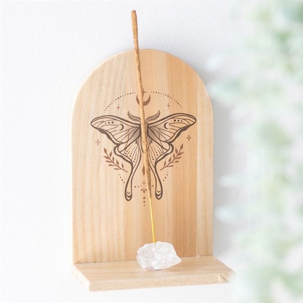 Serano Natural Luna Moth Wooden Incense Holder Shelf