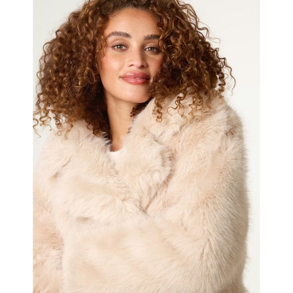 Blue Vanilla Faux Fur Long Coat - Stone