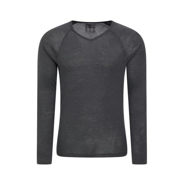 Mountain Warehouse Mens Merino Wool V Neck Base Layer Top - Grey - 