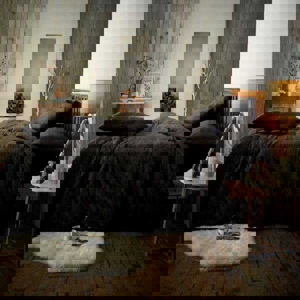 Smart Living Teddy Plain Duvet Cover and Pillowcase Set - Black