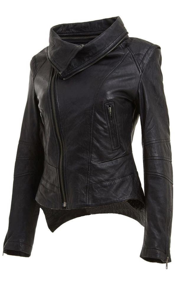 Infinity Leather Womens Detachable Collar Leather Biker Jacket-Rosario