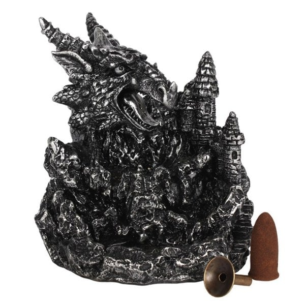 Serano Silver Dragon Backflow Incense Burner With Light