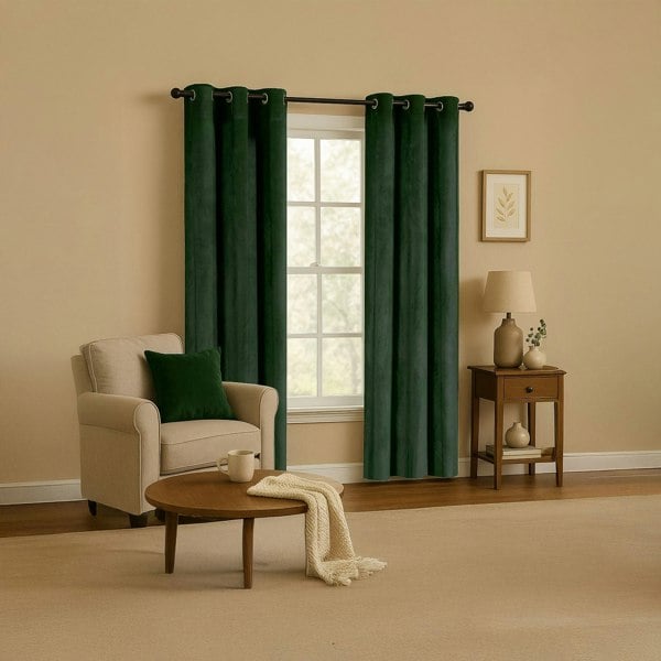Forest Green Velvet Blackout Eyelet Curtains - 46x54 Inch Drop - Pair Image 6