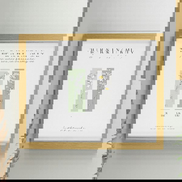 Personalised Memento Company Personalised Birth Flower Family of 2 Oak Framed Print