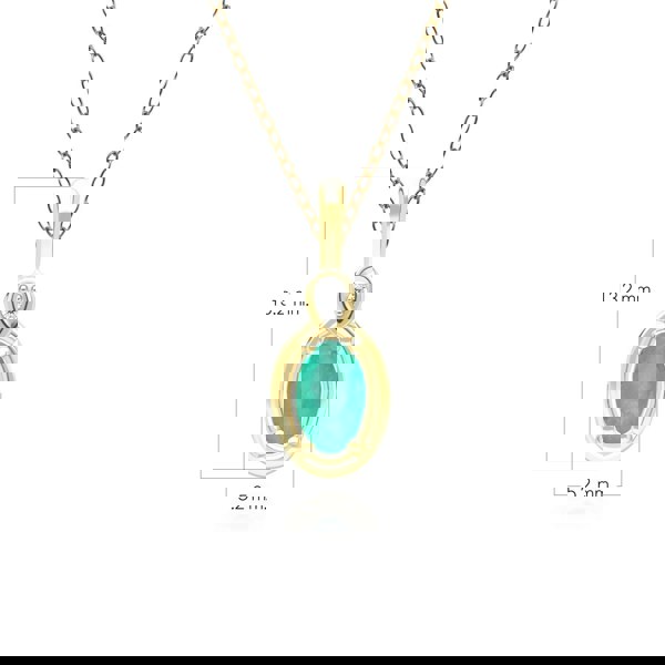 Gemondo Classic Oval Emerald & Round Diamond Pendant Necklace In 9ct Yellow Gold