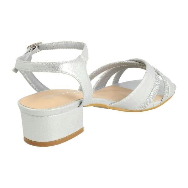Spot On Ladies Spot On Ankle Strap Low Block Heel Glitter Wide Fitting Sandals F12118