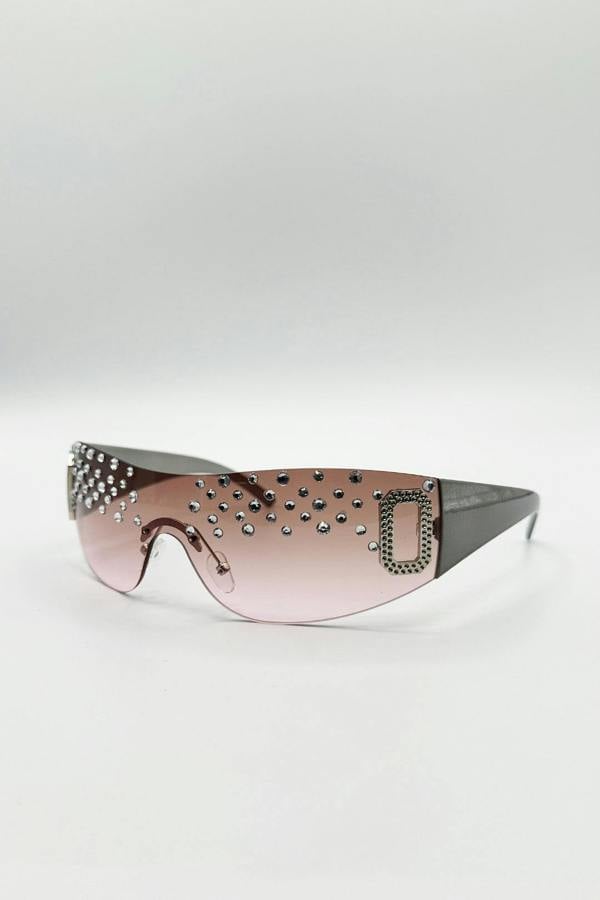 Racer Diamante Sunglasses In Pink - svnx