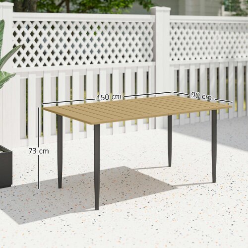 Wyld Haus Safafa 150cm Metal Brown Rectangular Garden Dining Table With Slatted Top And Parasol Hole