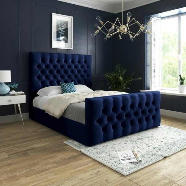 Casa Magna Novara Upholstered Soft Velvet Bed Frame - Blue