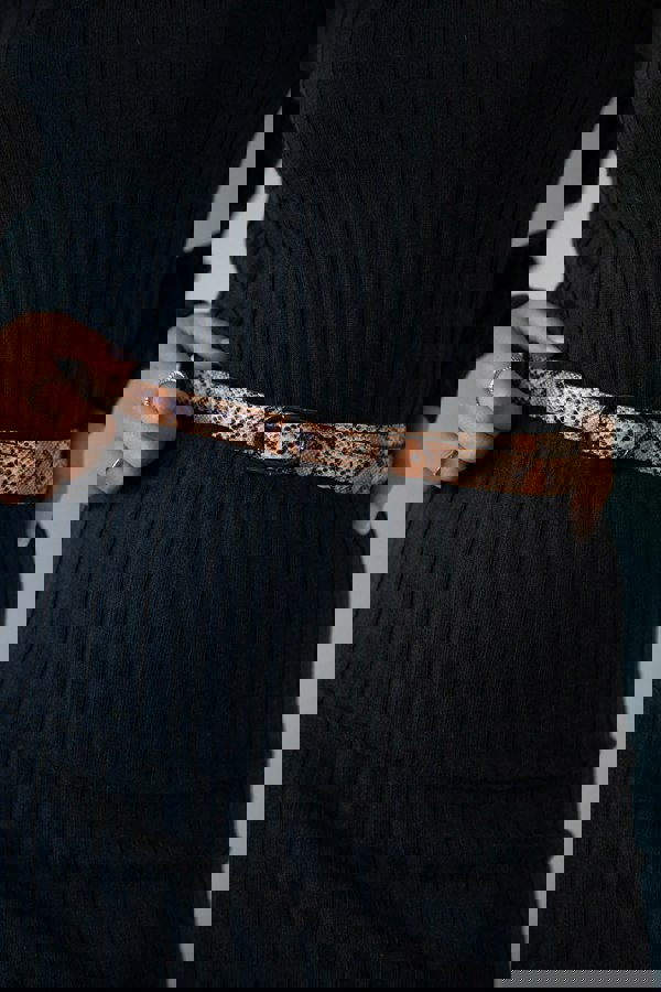 SVNX Faux Snake Print Thin Belt in Coral