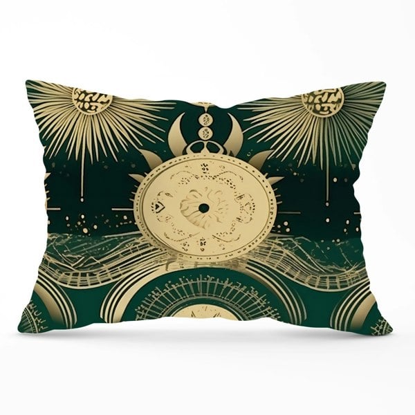 Warren Reed Green Moon and Sun Abstract Pattern Cushions