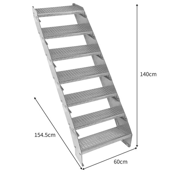 Monstershop Adjustable 7 Section Galvanised Staircase - 600mm Wide