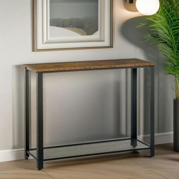 Rafaelo Mobilia Industrial Rustic Console Table With 2 Shelves