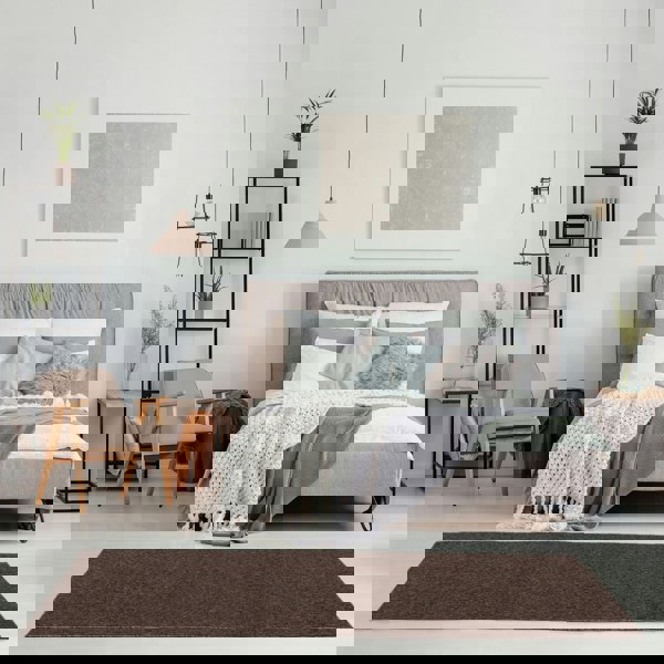 Brown Low Pile Area Rug Plain Design