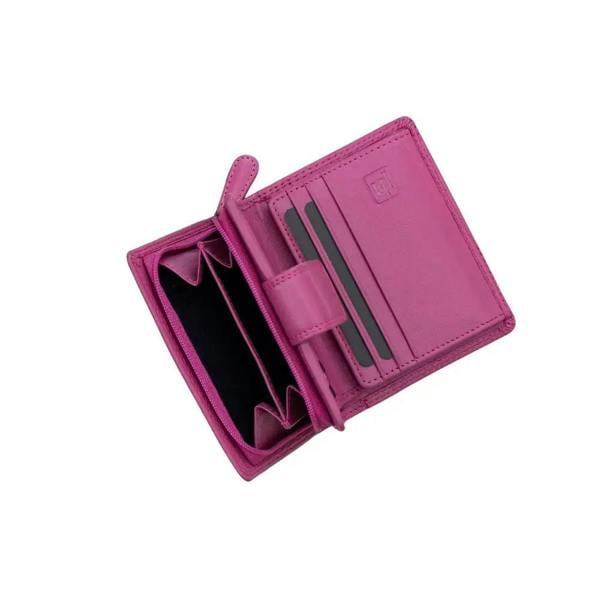 Fuchsia wallet with card slots on a white background