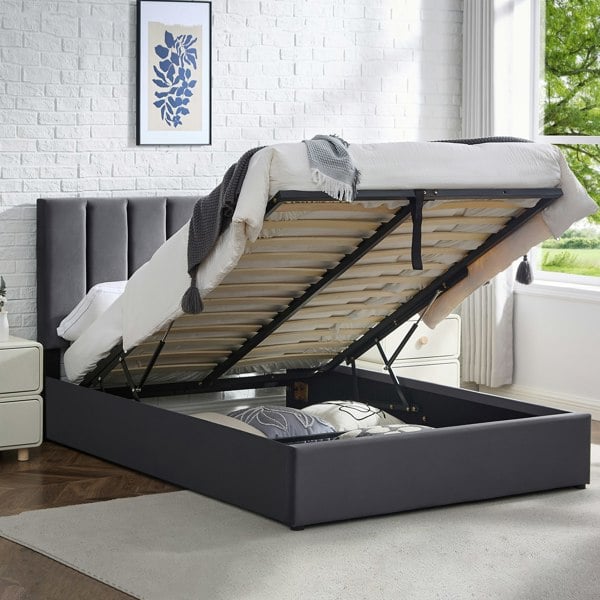 Furniture One Ottoman Storage Bed Frame, Bed Frame with Underbed Storage, Adjustable Headboard, Solid Wood Slats, Max Load 320KS
