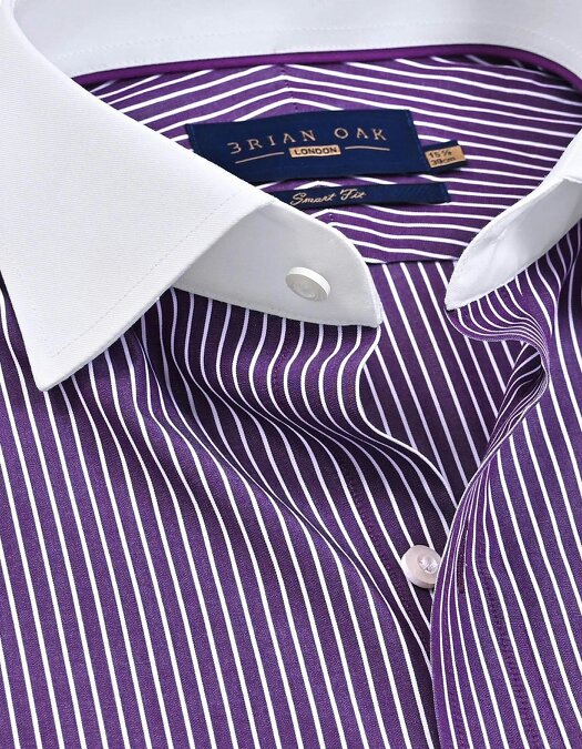 Contrast Collar Striped Dark Purple Formal Shirt for Men
