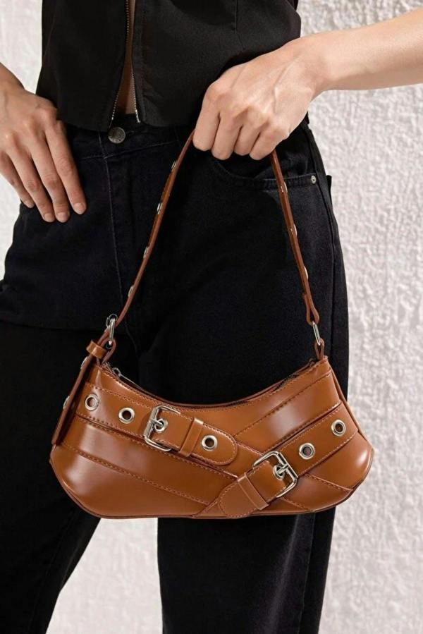 WOVCOR Baguette Shoulder Bag with Belt Buckle Detail
