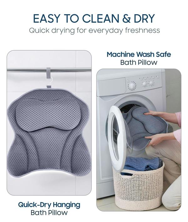 ADOV Bath Pillow, Ergonomic 4D Air Mesh Headrest Cushion with 6 Suction Cups for Head, Neck and Back Support