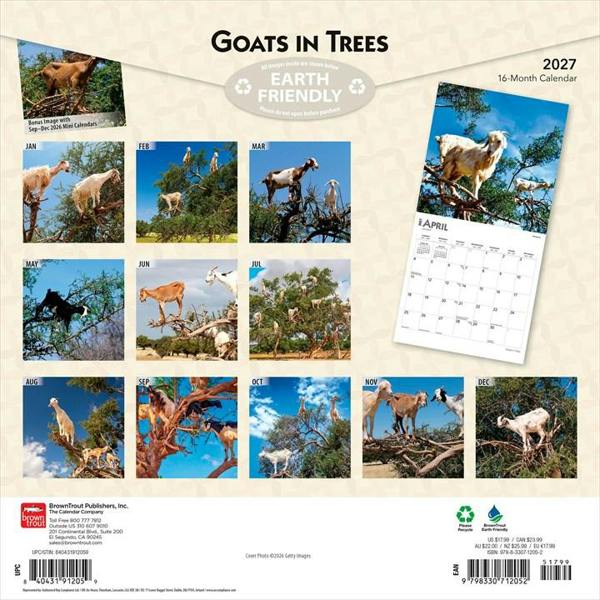 Goats In Trees Calendar 2027, Wall Calendars, Month To View, Animals, Gift