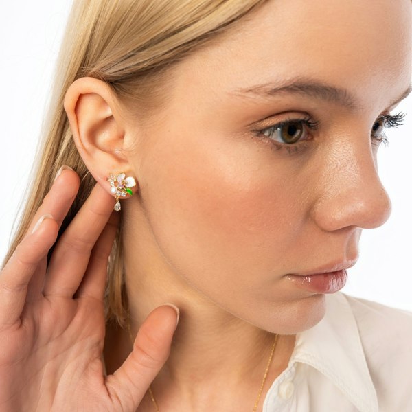 Spero London Pansy Violet Floral Earring in Sterling Silver