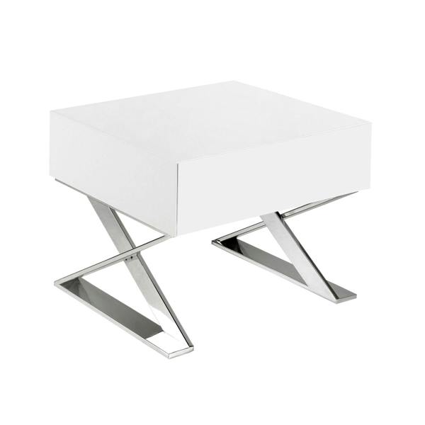 Angel Cerdá Bedside Table White Wood and Chromed Steel 7007