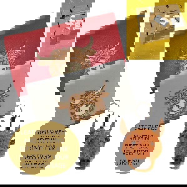 Love EMVY Leather Highland Cow Purse & Keyring Gift Set