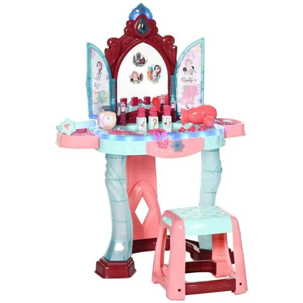 Kids dressing playset vanity with princess mirror, pink and blue, accessories and lights