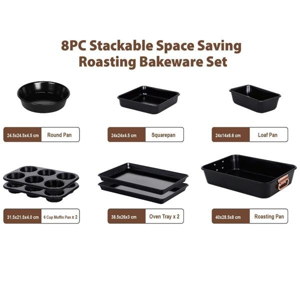 Gr8 Home 8pc Non Stick Bakeware Set Stackable Black Oven Baking Pans