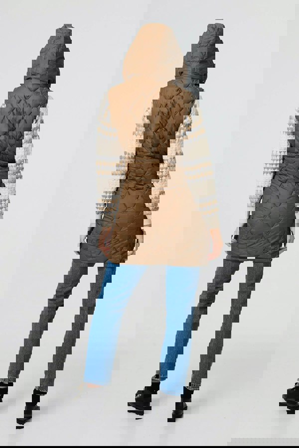 Beige | Padded Sleeveless Hooded Longline Gilet
