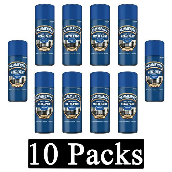 Hammerite 10X Hammerite Smooth Blue Spray Paint 400ml