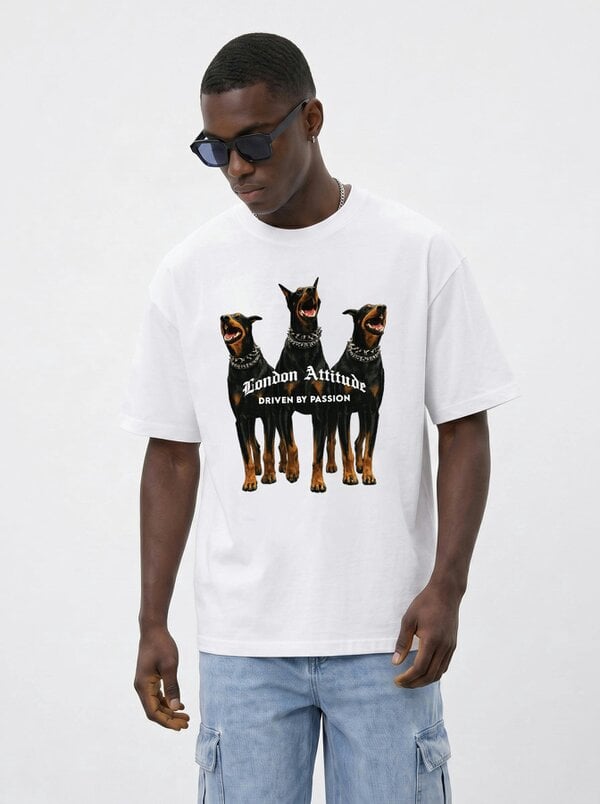 London Attitude Original Creators Doberman Oversized Heavyweight White T-Shirt