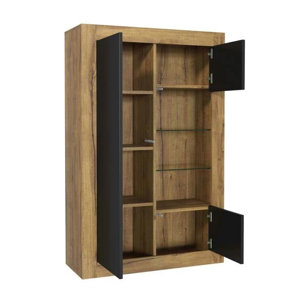 Mex Furniture Sideboard Cabinet Storage Display Unit Oak Black Matt Cupboard Modern 140