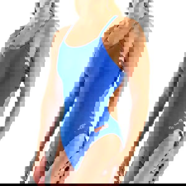 Vibrant Arena Team Challenge Solid Swimsuit in neon blue with side cutouts