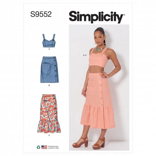 Simplicity Sewing Pattern 9552, Tops, Skirts for Women, H5 (6-8-10-12-14) - Intermediate