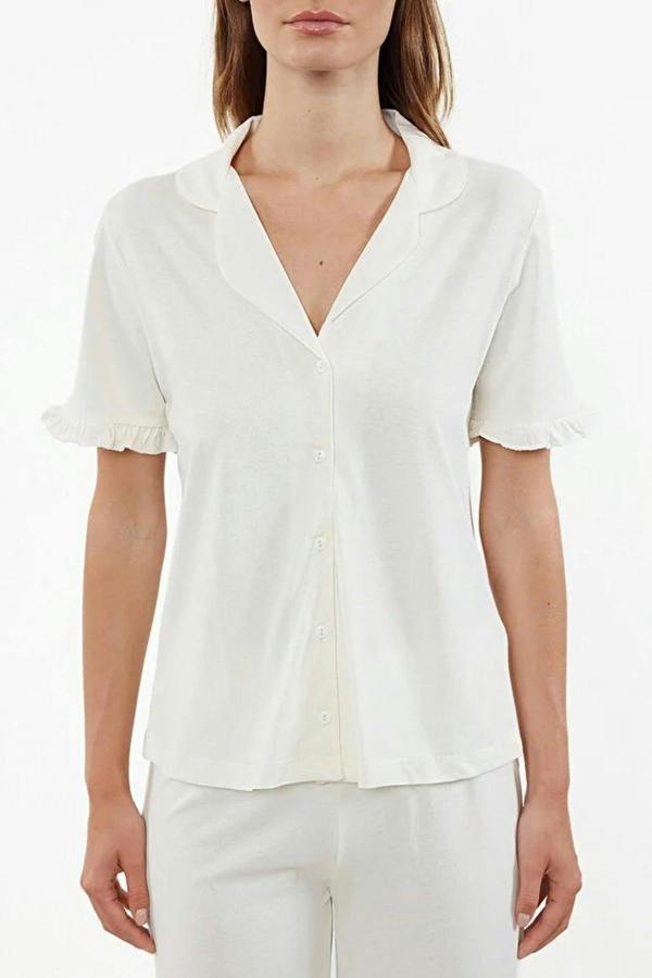 WOVCOR 2-Piece 100% Cotton Ruffle Detail Knitted Pajama Set