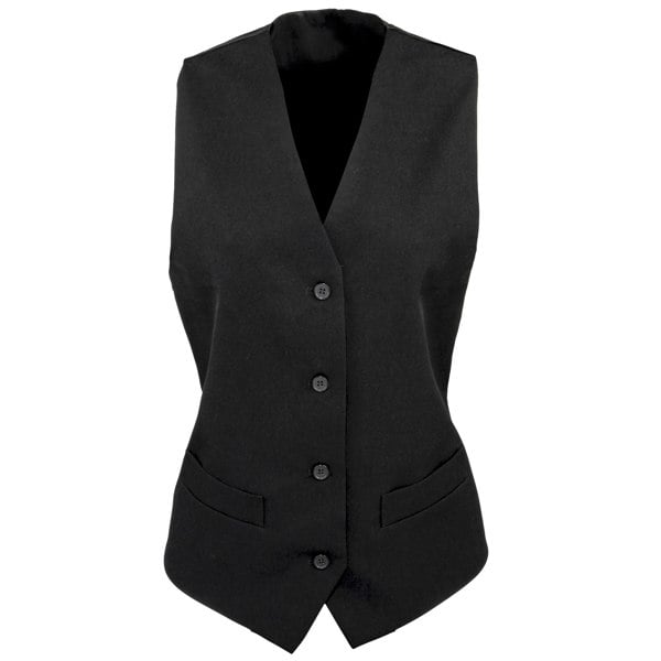Premier Womens Lined Polyester Waistcoat / Bar Wear / Catering (Pack of 2) - Black