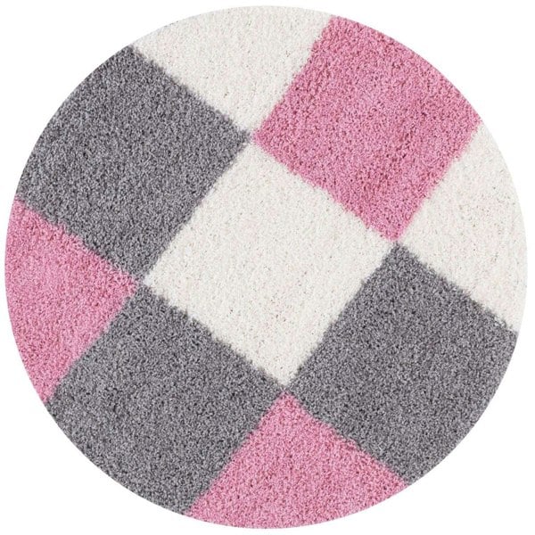 Geometric Design Thick Shaggy Area Rugs Pink