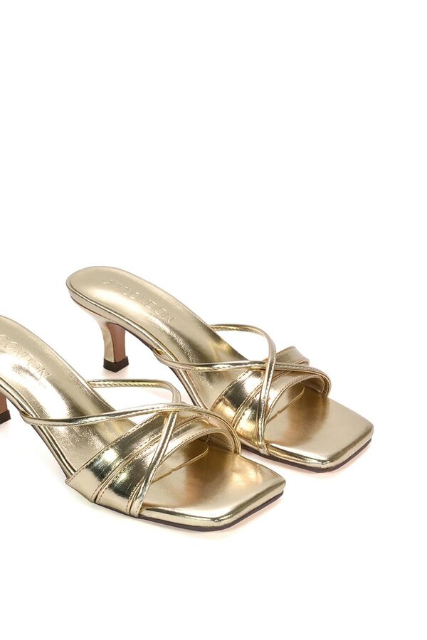 XY LONDON Mid Heeled Sandal Slip On Mules With Square Toe
