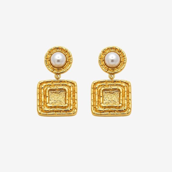Uchi & Soto Shinju Pearl and Sculptural Square Earrings