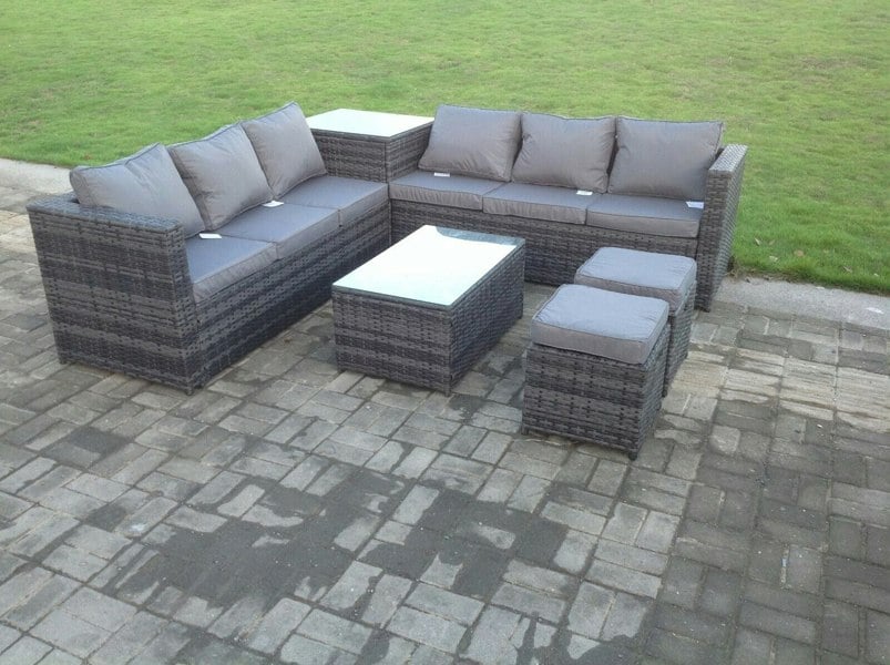 Fimous 8 Seater Grey Rattan Sofa Set With 2 Coffee Tables Set Conservatory Outdoor Garden Furniture