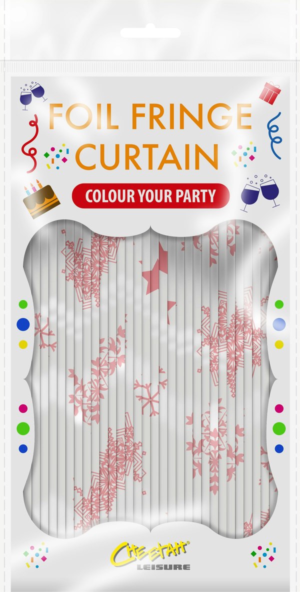 Cheetah Shimmer christmas Tinsel Curtain, 2M x 1M Red