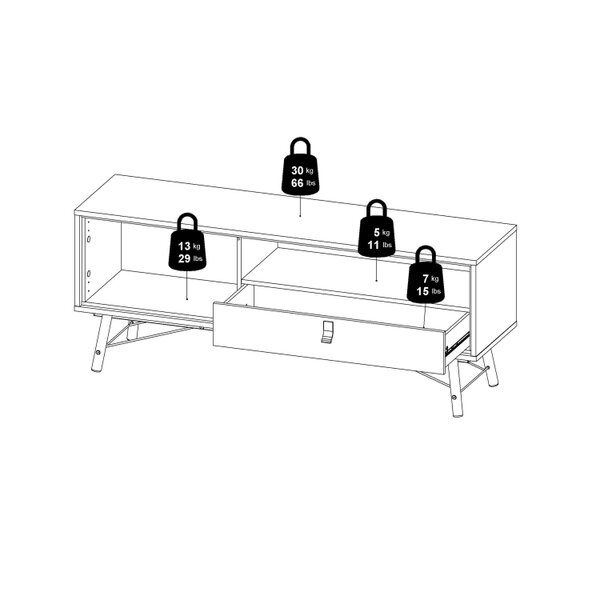 Wyld Haus Juno Black and Walnut Wood TV Unit 1 Door 1 Drawer and Open Shelf