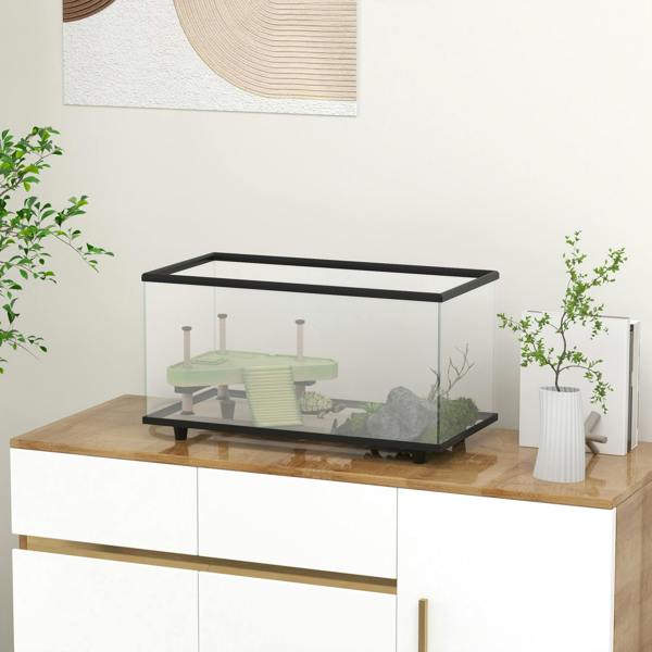 PawHut Turtle Tank 50L Glass Turtle Aquarium w/ Easy Drainage, 60 x 30 x 32cm
