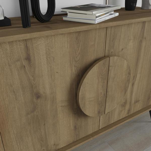 Decortie Gora Sideboard Modern Storage Cabinet with 2 Pull-open Doors Metal Legs 110cm Width
