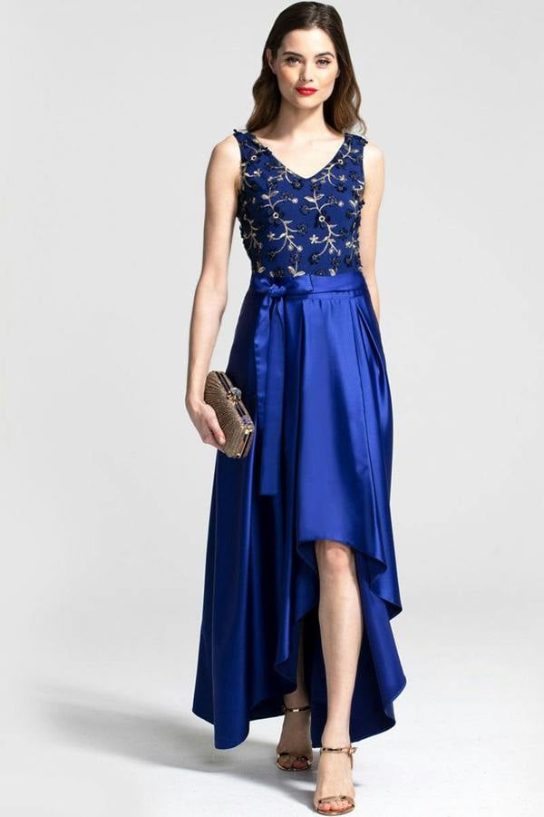 HotSquash V Neck Maxi Dress with Silky High Low Skirt